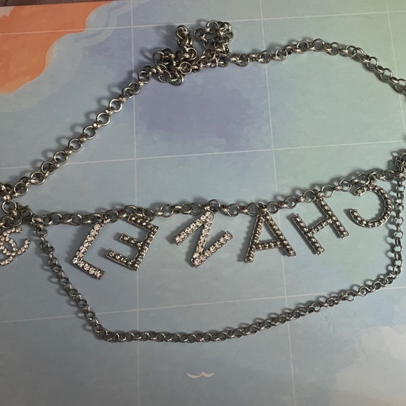 Silver Chain Necklace with Rhinestone Letters - Picture 1 of 4